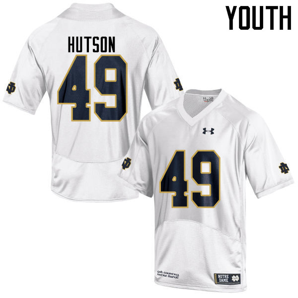 Youth NCAA Notre Dame Fighting Irish #49 Brandon Hutson Stitched College Under Armour Authentic White Football Jersey VR10Q08RL